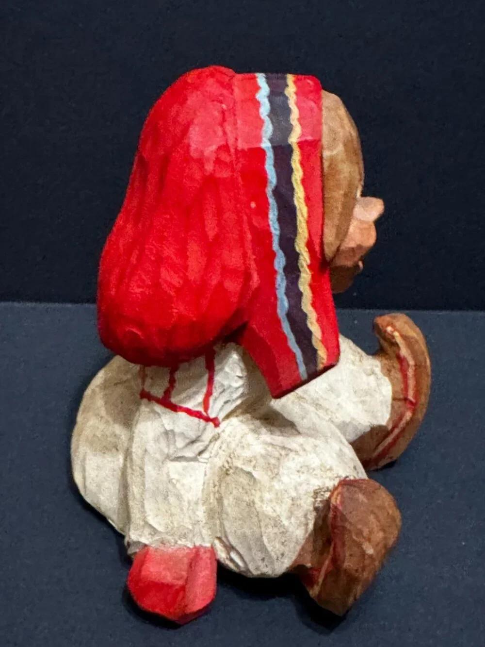 Henning Norway Hand Carved Wood Folk Art Sámi Girl Figurine, Vintage Circa 1970s